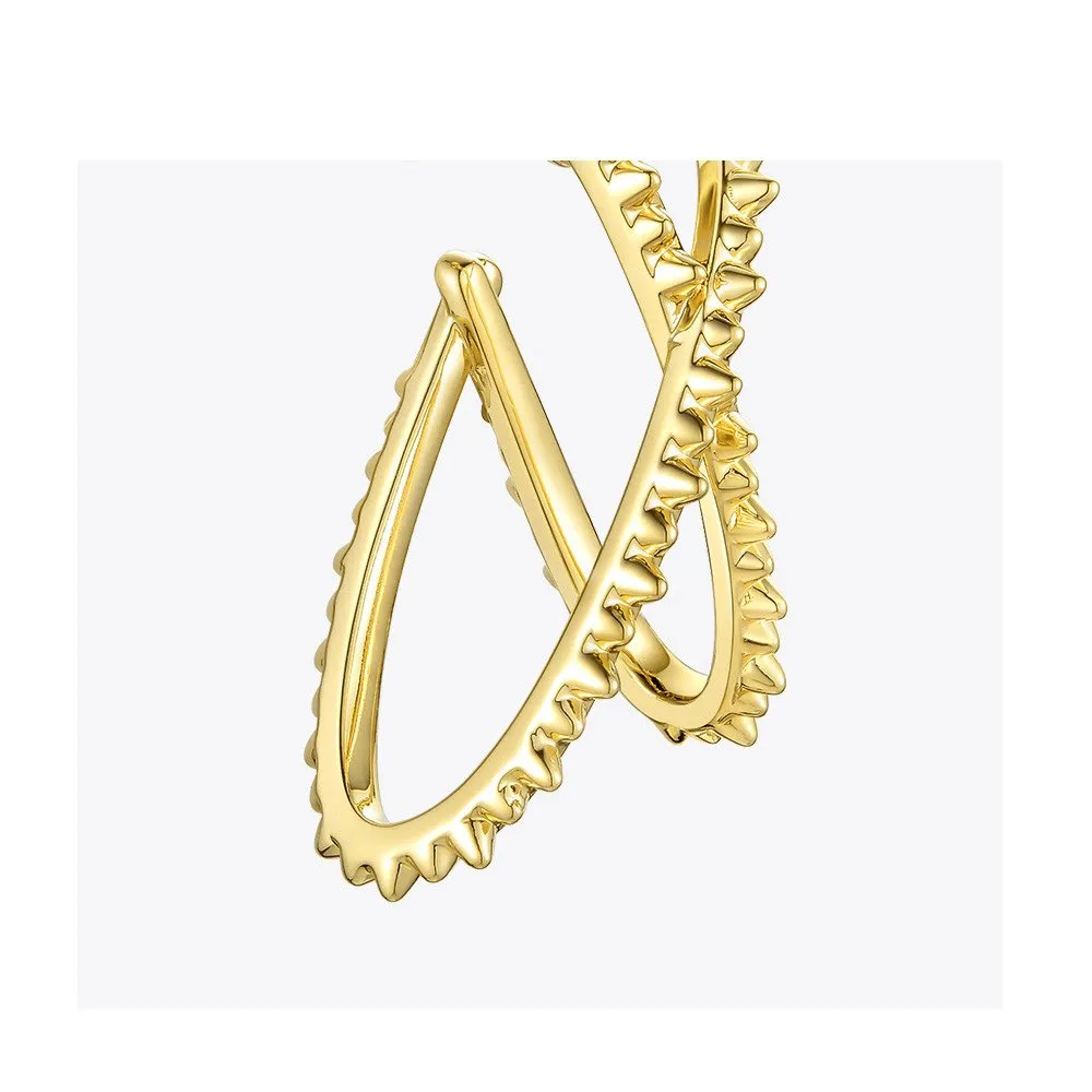 Spiked Criss Crossed Oval Gold Ear Cuffs | No Piercing