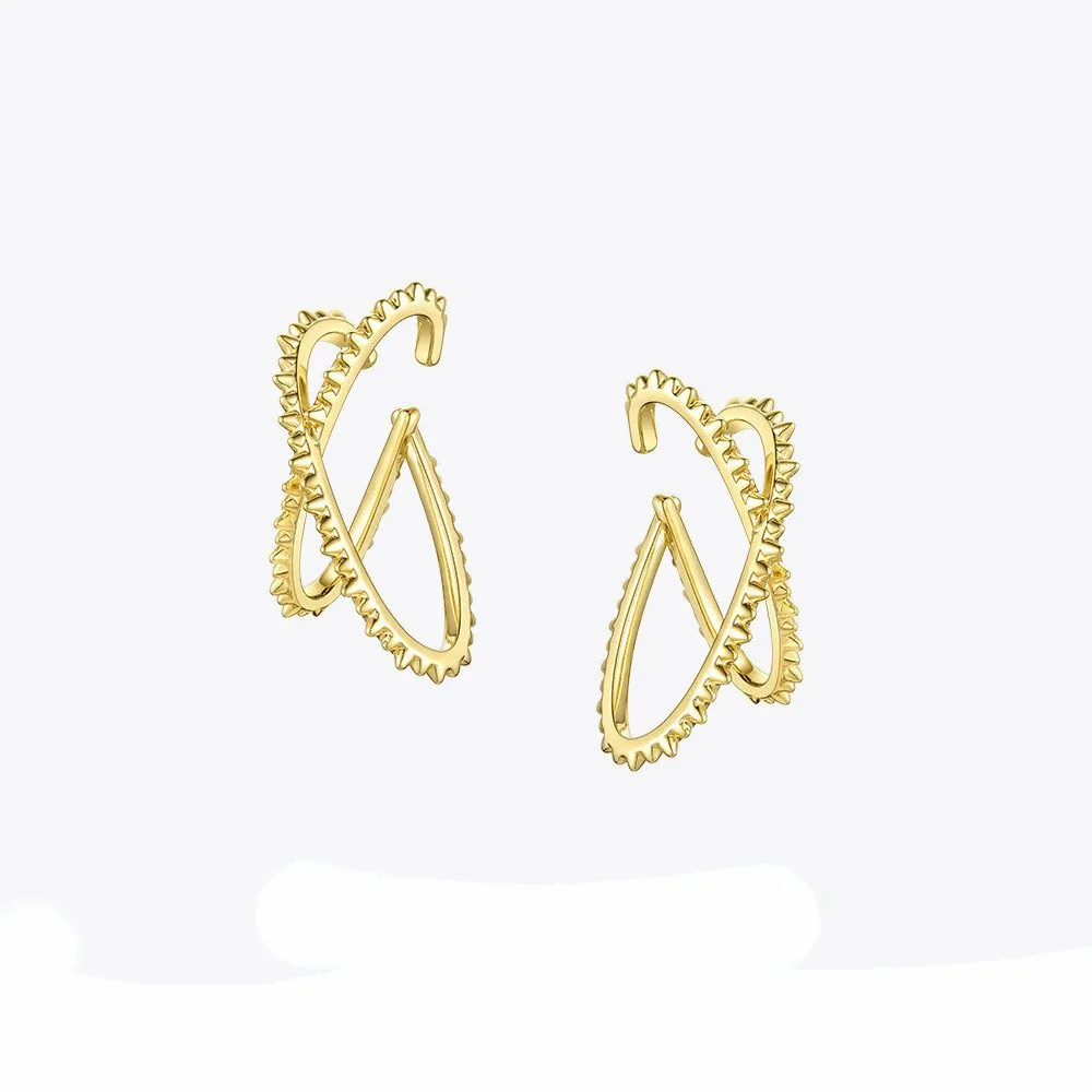 Spiked Criss Crossed Oval Gold Ear Cuffs | No Piercing