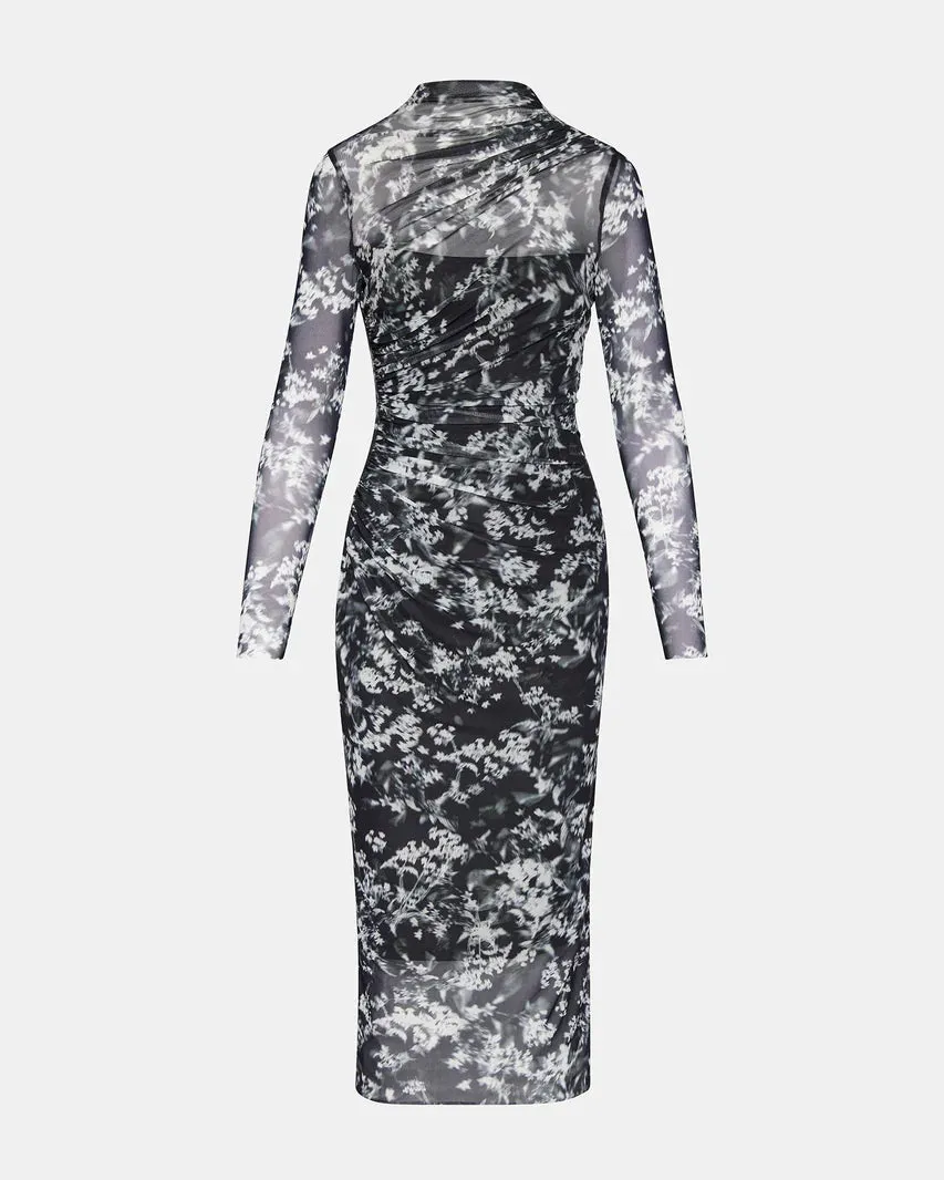 STE Maureen Floral Long Sleeve Mesh Midi Dress