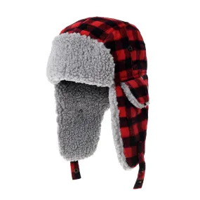 Super Cozy Checkered Red And Black Hat With Ear Flaps