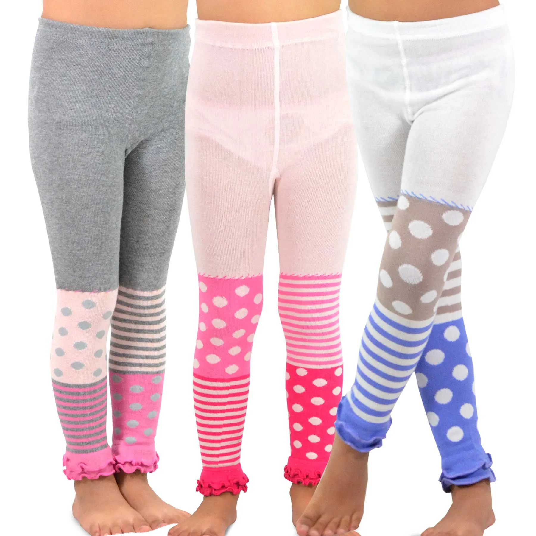 TeeHee Little Girl's Casual Cotton Footless Tights Stripes with Dots 3-Pack (70308)