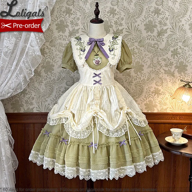 The Vineyard ~ Sweet Short Sleeve Lolita Dress Embroidered Party Dress by Alice Girl ~ Pre-order