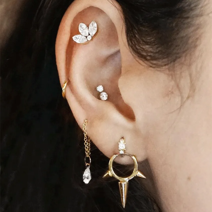 Triple Long Spike Clicker Earring by Maria Tash in Yellow Gold