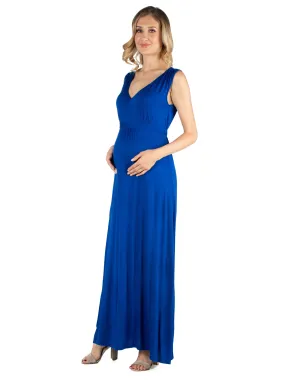 V Neck Sleeveless Maternity Maxi Dress with Belt