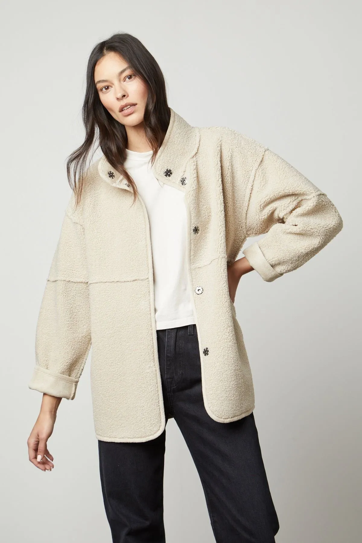 Velvet by Graham & Spencer Albany 03 Luxe Sherpa Reversible Jacket | Ecru | Clearance Final Sale