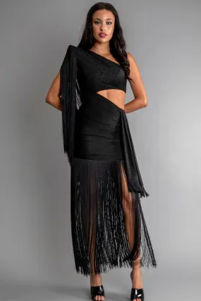 Vestido Fringe Midi Cut Out