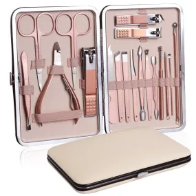 Wazdorf 18 IN 1 Stainless Steel Professional Manicure Set Nail Cutter For Women Nail Scissors Luxury Grooming Kit Manicure Pedicure Kit For Women Nail Acne Remover needle (18 IN 1)