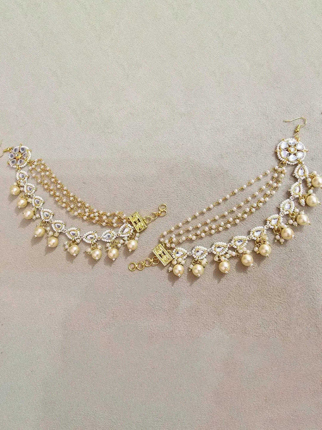 White Gold Plated Kundan Ear Chain