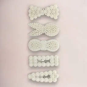 White Pearls Barrette Hair Clips 5pcs