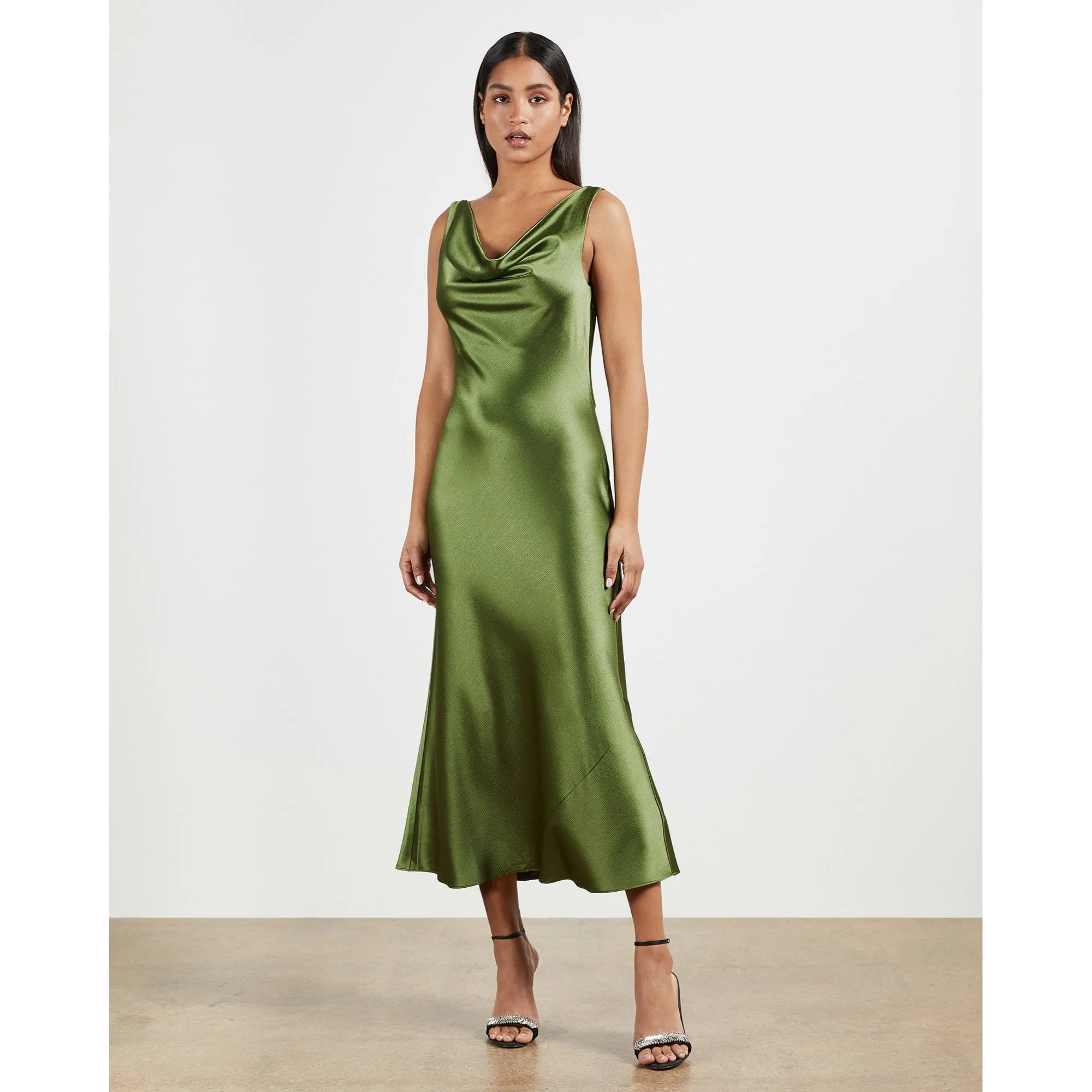 Women Kinseyy-Cowl Neck Midi Slip Dress - Khaki