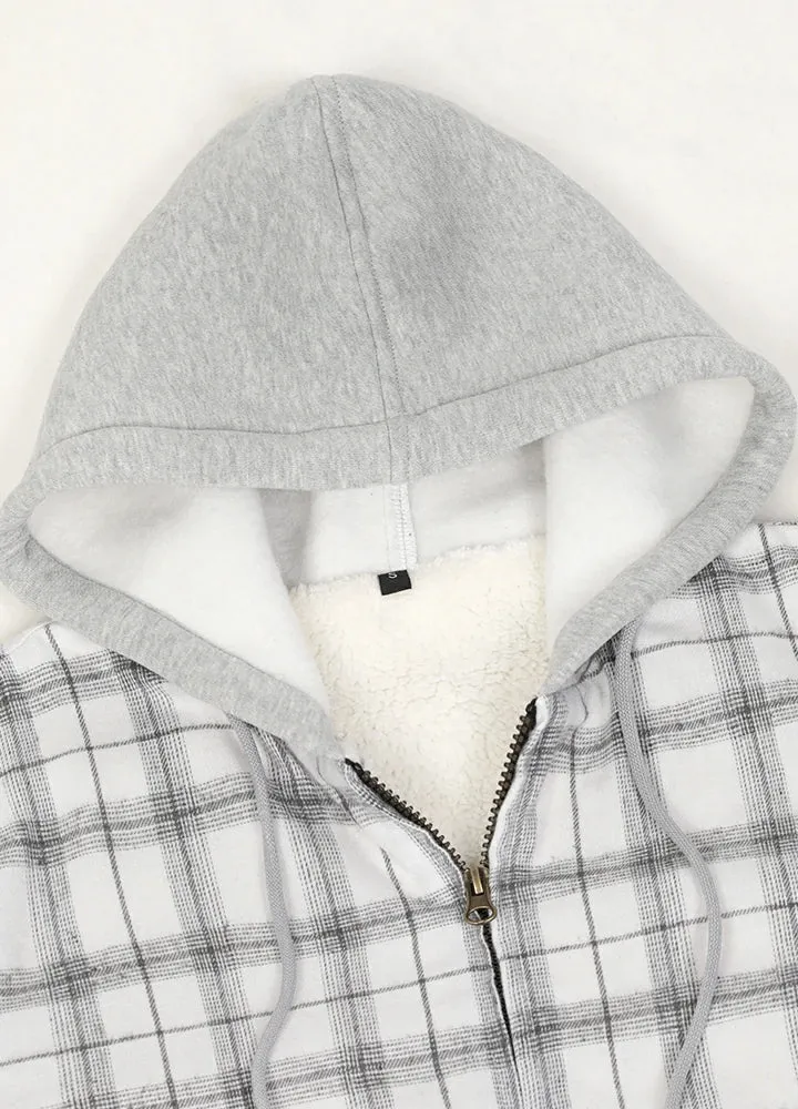 Women's Sherpa-Lined Full Zip Up Flannel Jacket with Fleece Hood