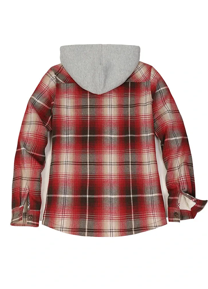 Women's Sherpa-Lined Full Zip Up Flannel Jacket with Fleece Hood