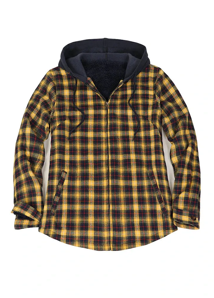 Women's Sherpa-Lined Full Zip Up Flannel Jacket with Fleece Hood