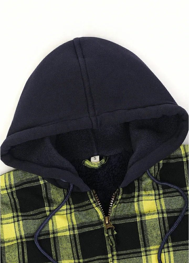 Women's Sherpa-Lined Full Zip Up Flannel Jacket with Fleece Hood