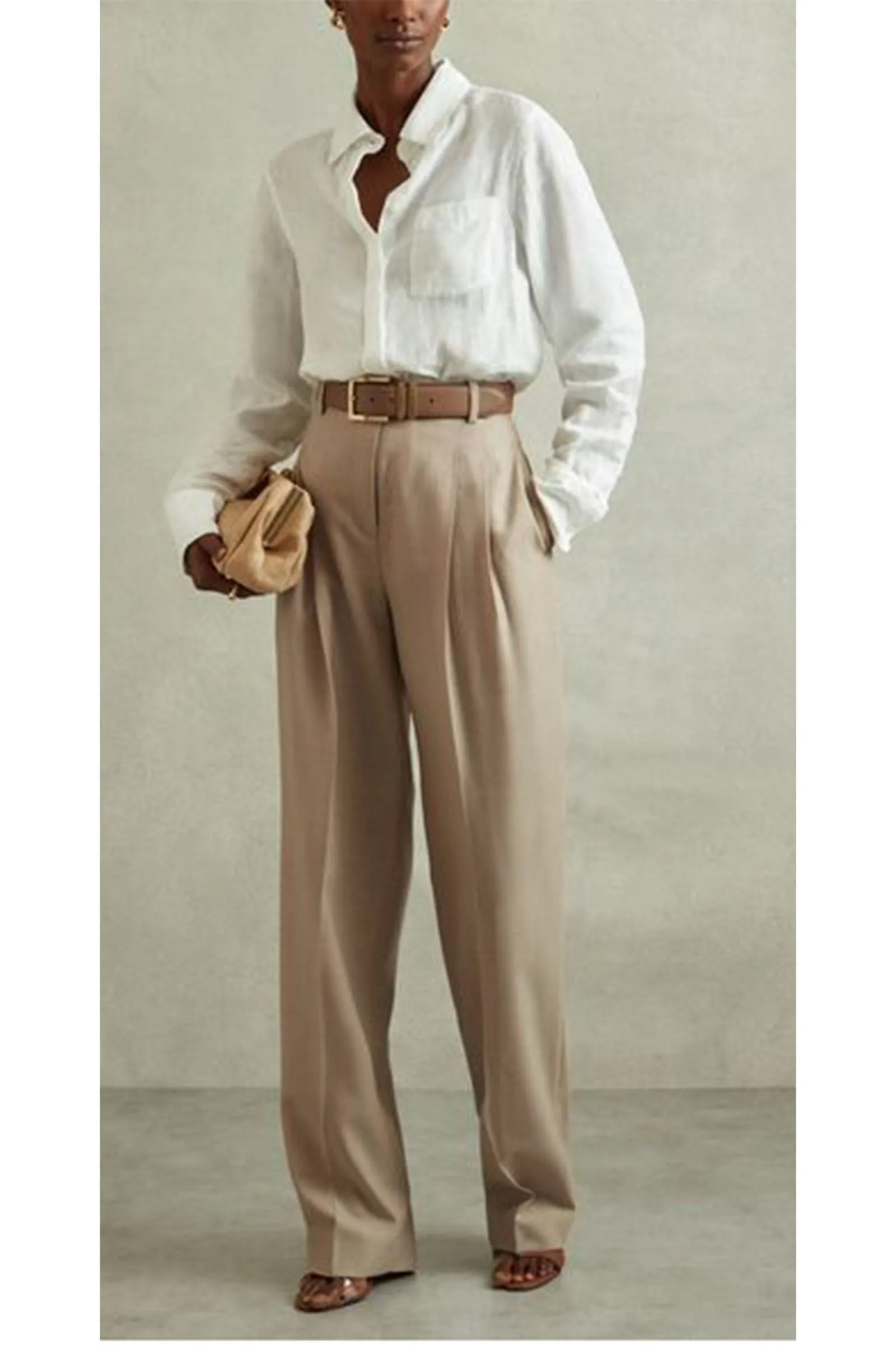 Wool Pleat Front Wide Leg Suit: Trousers