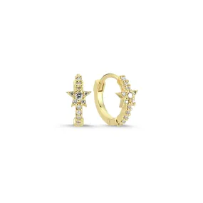 Yellow 14K Gold Stars Diamond Hoop Earrings